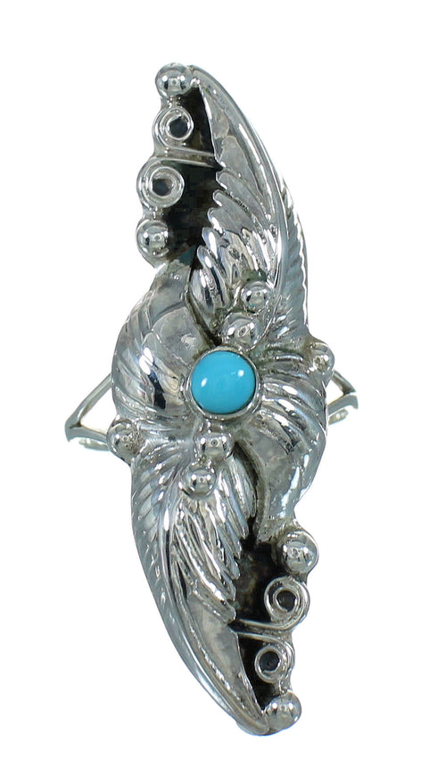 Silver And Turquoise Scalloped Leaf Ring Size 7-1/4 YX89516